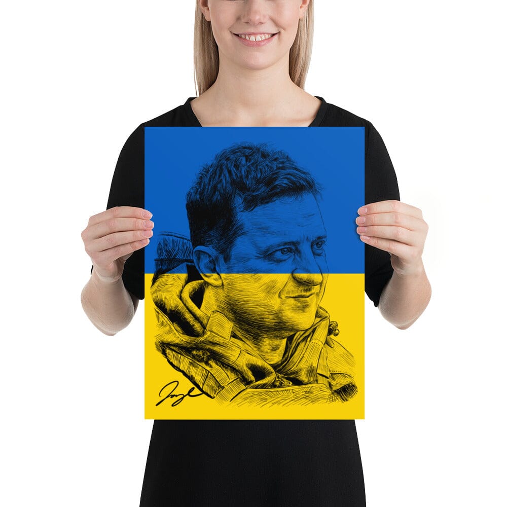 President Zelenskyy (Flag) Matte Poster [Unfoiled] Posters, Prints, & Visual Artwork JoyousJoyfulJoyness 12″×16″ 