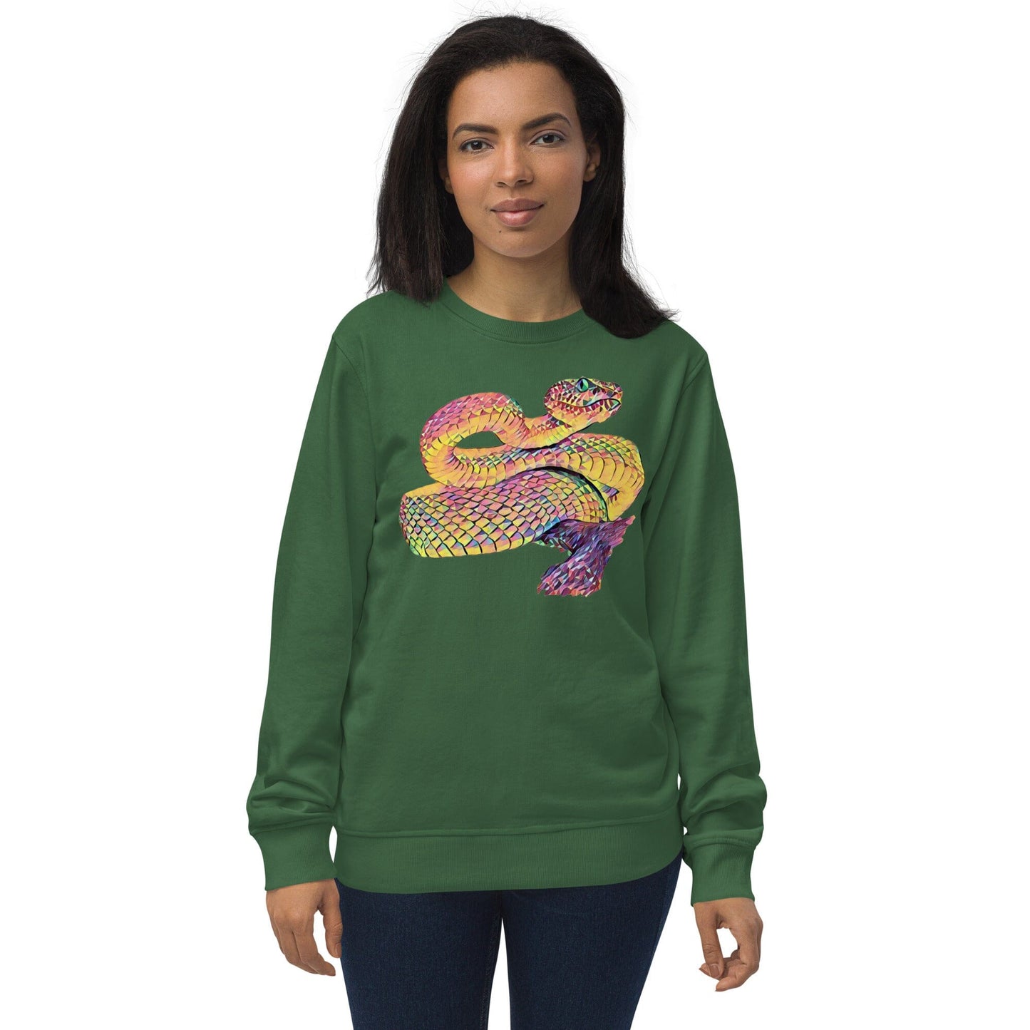 Snake Unisex Organic Sweatshirt JoyousJoyfulJoyness Bottle Green XXL 