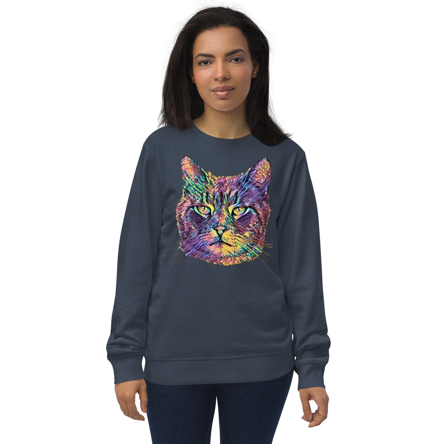 Cat Unisex Organic Sweatshirt JoyousJoyfulJoyness French Navy S 