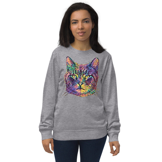 Cat Unisex Organic Sweatshirt JoyousJoyfulJoyness Grey Melange S 