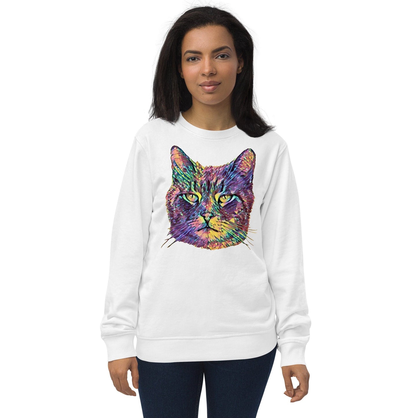Cat Unisex Organic Sweatshirt JoyousJoyfulJoyness White S 