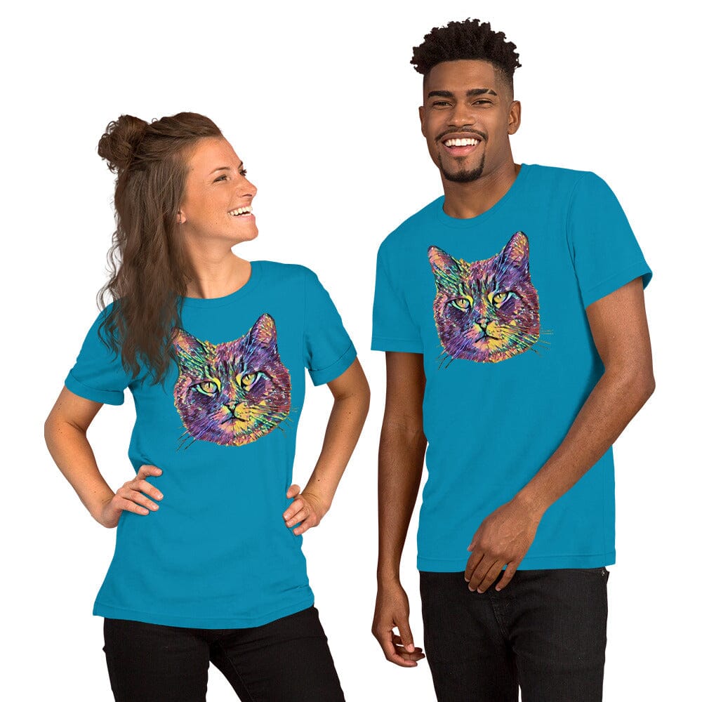 Cat Unisex T-Shirt JoyousJoyfulJoyness Aqua S 