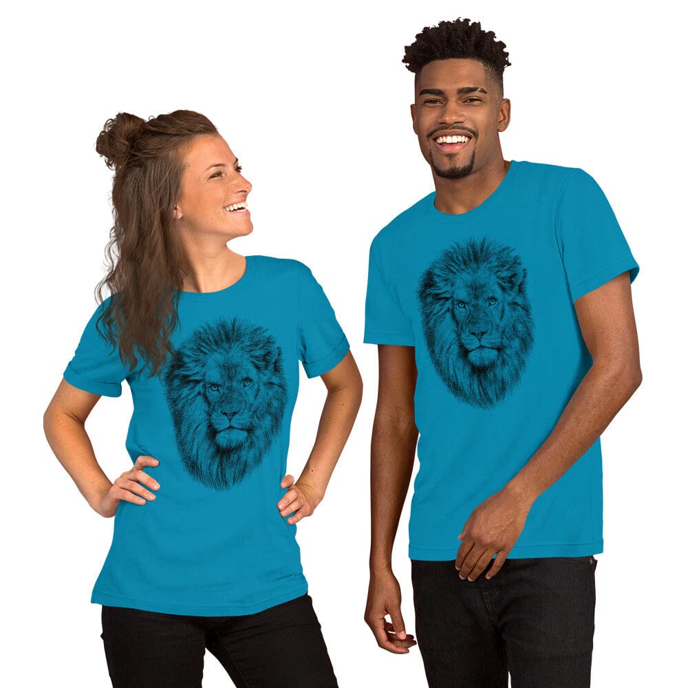 Lion Unisex T-Shirt JoyousJoyfulJoyness Aqua S 