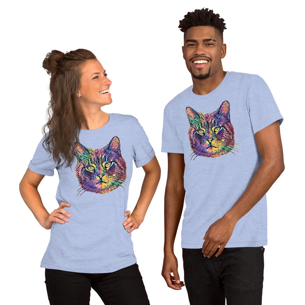 Cat Unisex T-Shirt JoyousJoyfulJoyness Heather Blue S 
