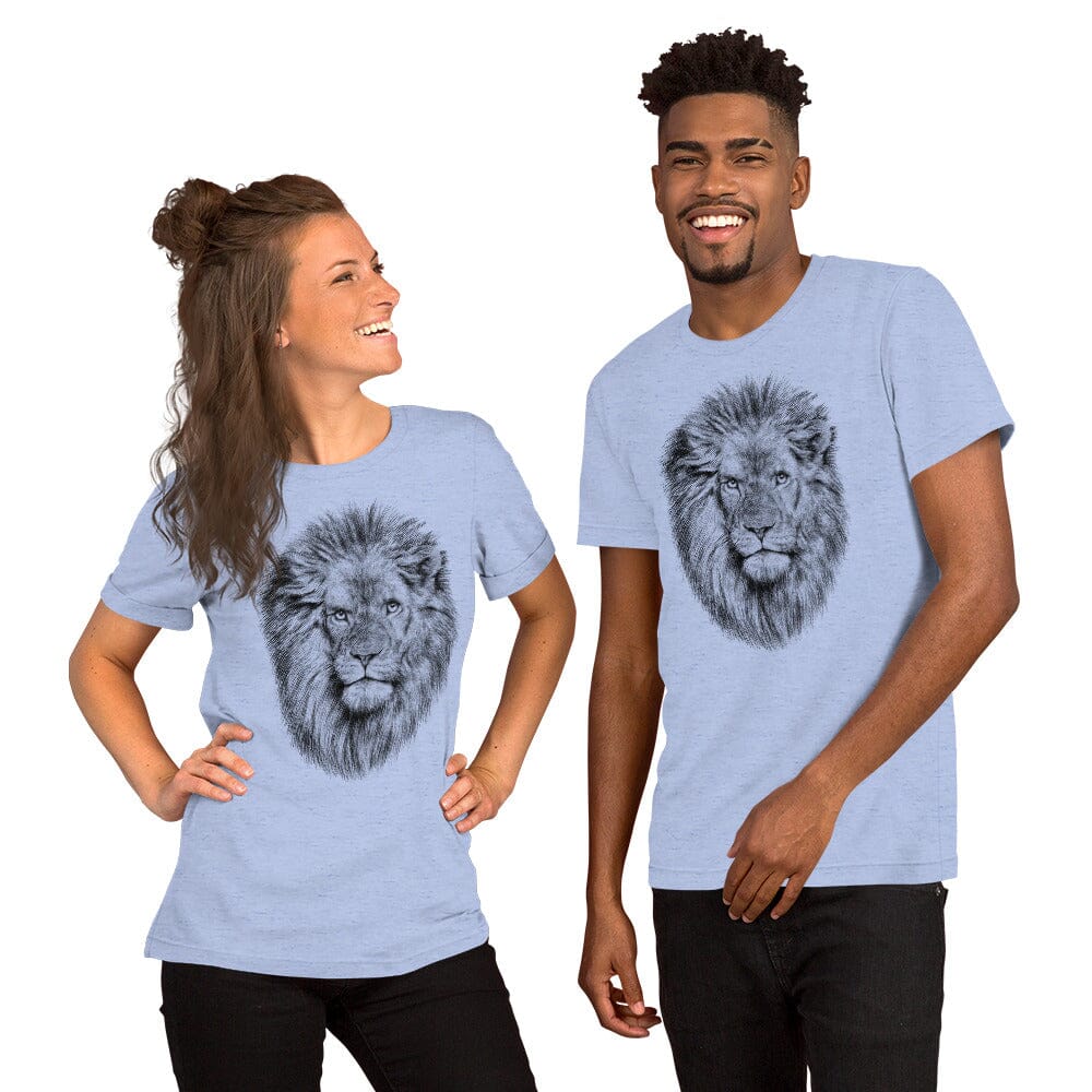 Lion Unisex T-Shirt JoyousJoyfulJoyness Heather Blue S 