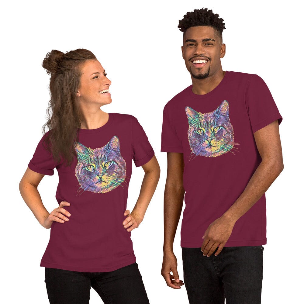 Cat Unisex T-Shirt JoyousJoyfulJoyness Maroon XS 