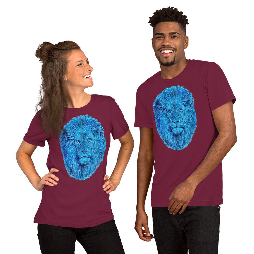 Lion Unisex T-Shirt (Crystal) JoyousJoyfulJoyness Maroon S 