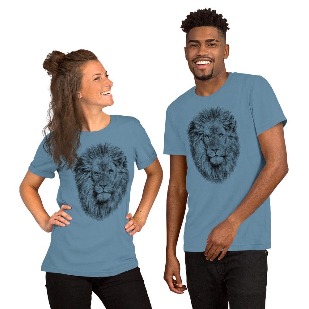 Lion Unisex T-Shirt JoyousJoyfulJoyness Steel Blue S 