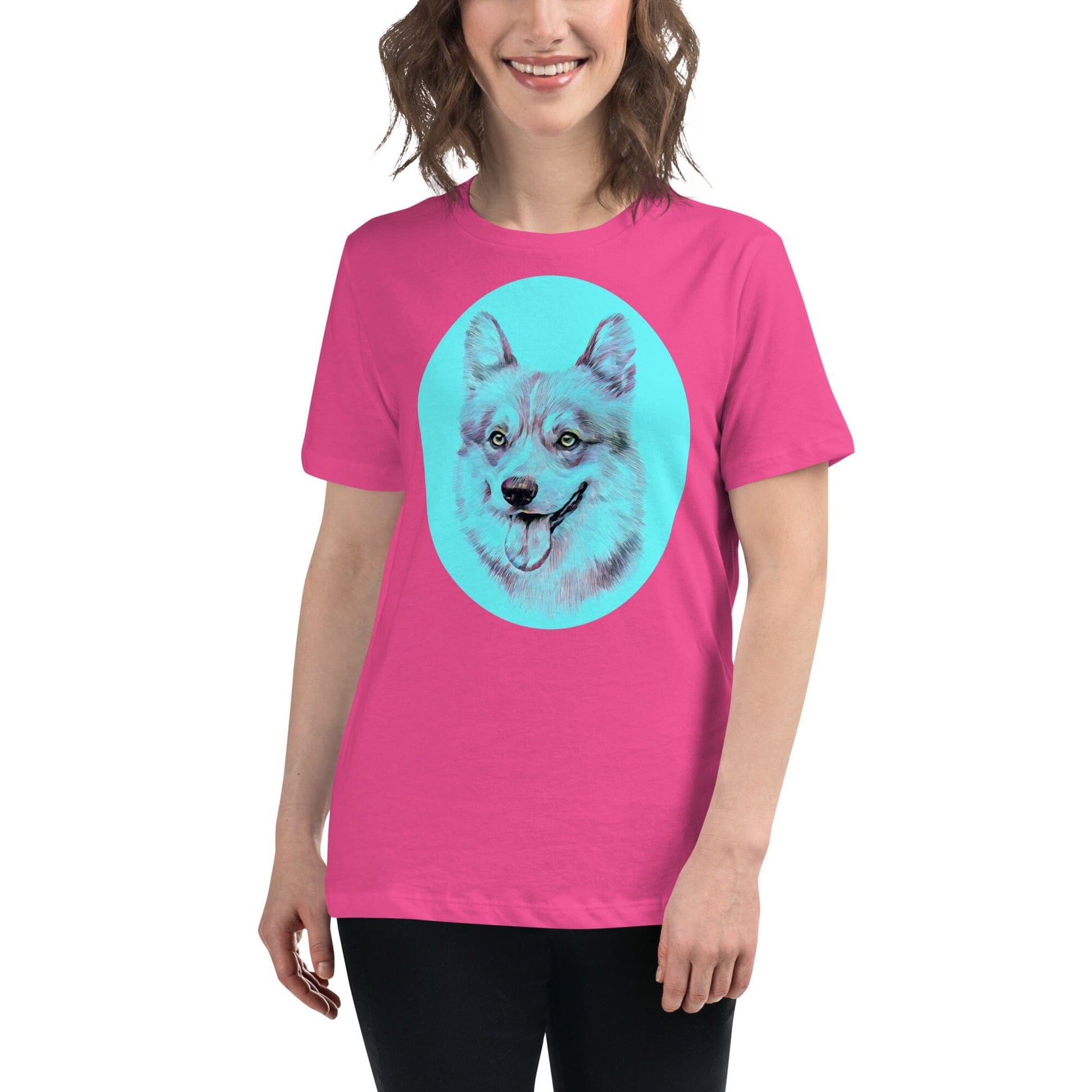 Corgi Women's Relaxed T-Shirt JoyousJoyfulJoyness Berry S 
