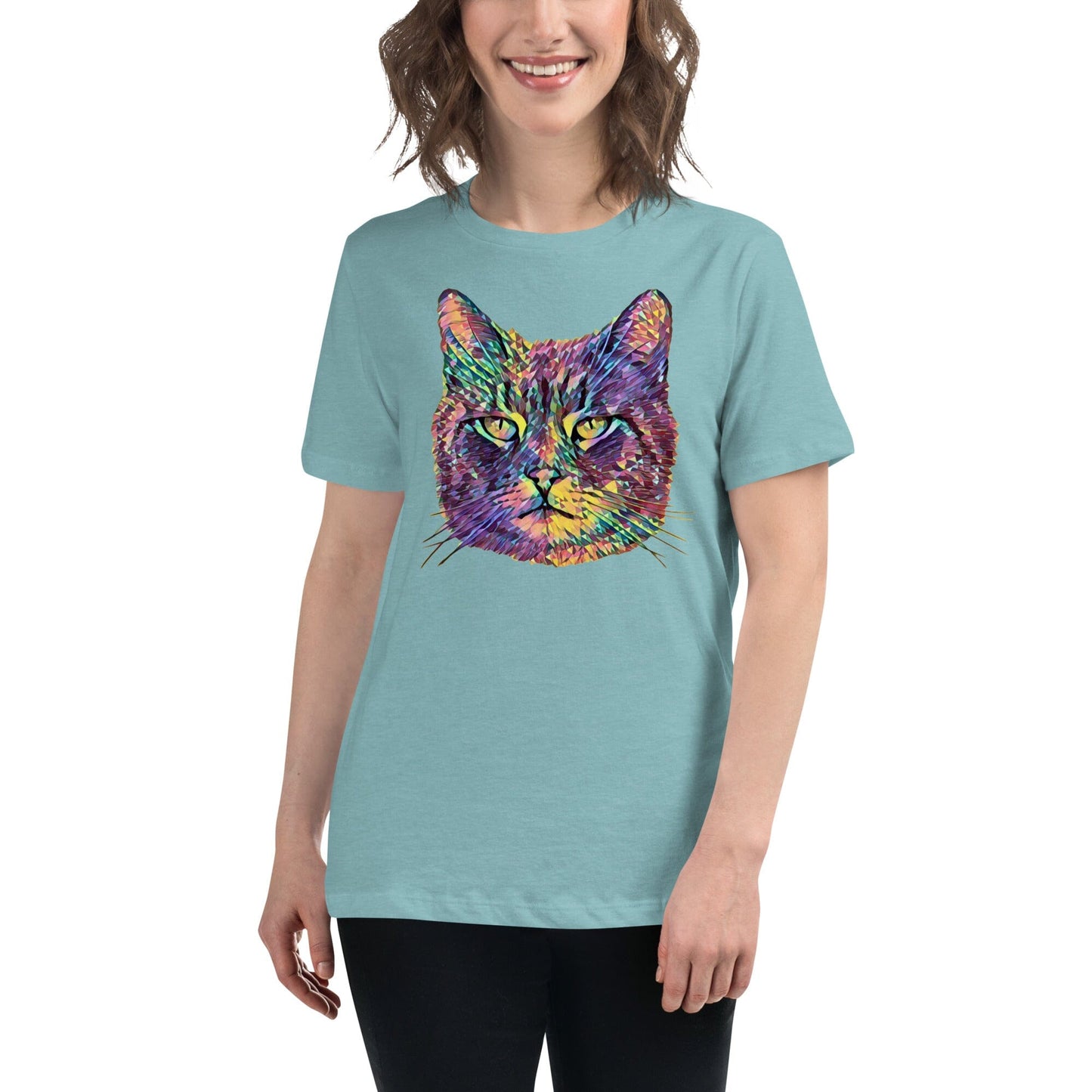 Cat Women's Relaxed T-Shirt JoyousJoyfulJoyness Heather Blue Lagoon S 