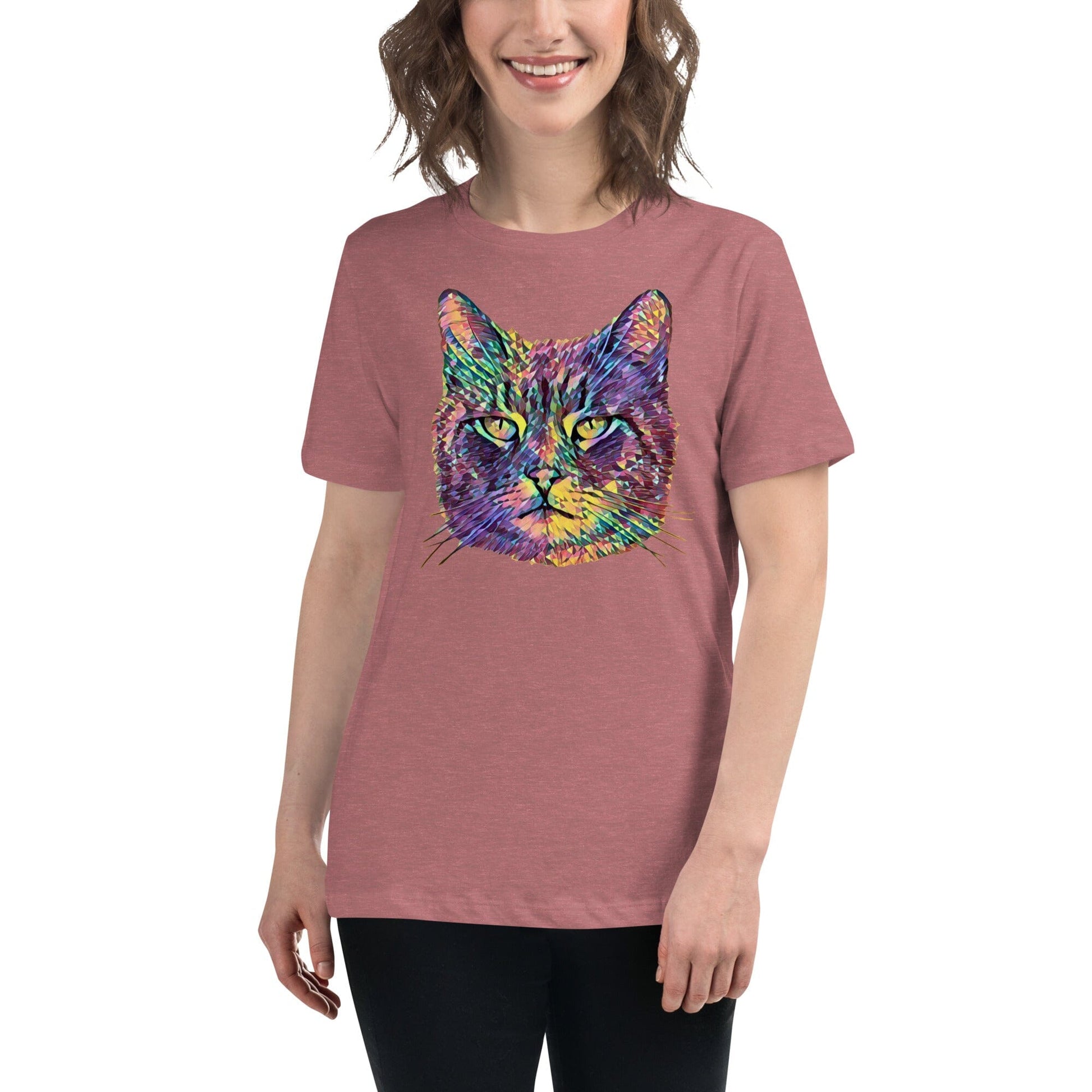 Cat Women's Relaxed T-Shirt JoyousJoyfulJoyness Heather Mauve S 