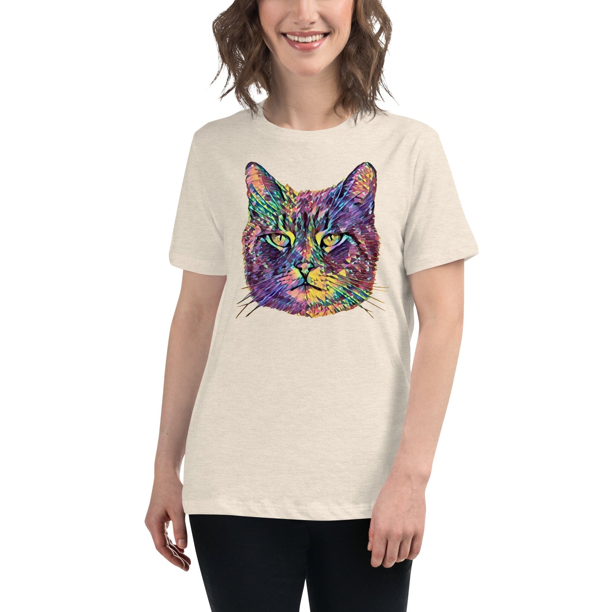 Cat Women's Relaxed T-Shirt JoyousJoyfulJoyness Heather Prism Natural S 
