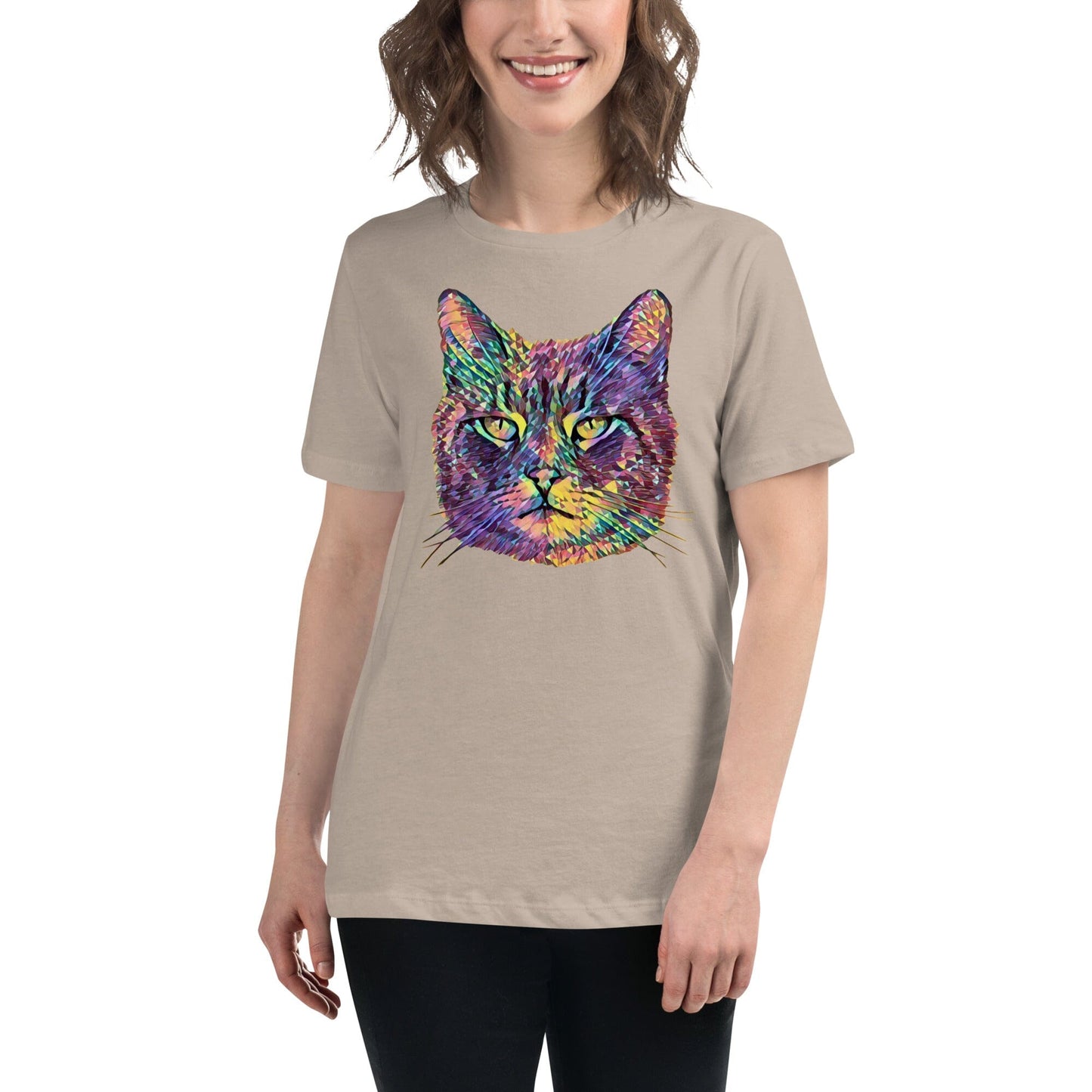 Cat Women's Relaxed T-Shirt JoyousJoyfulJoyness Heather Stone S 
