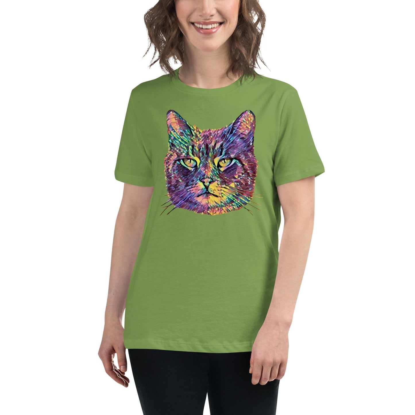 Cat Women's Relaxed T-Shirt JoyousJoyfulJoyness Leaf S 