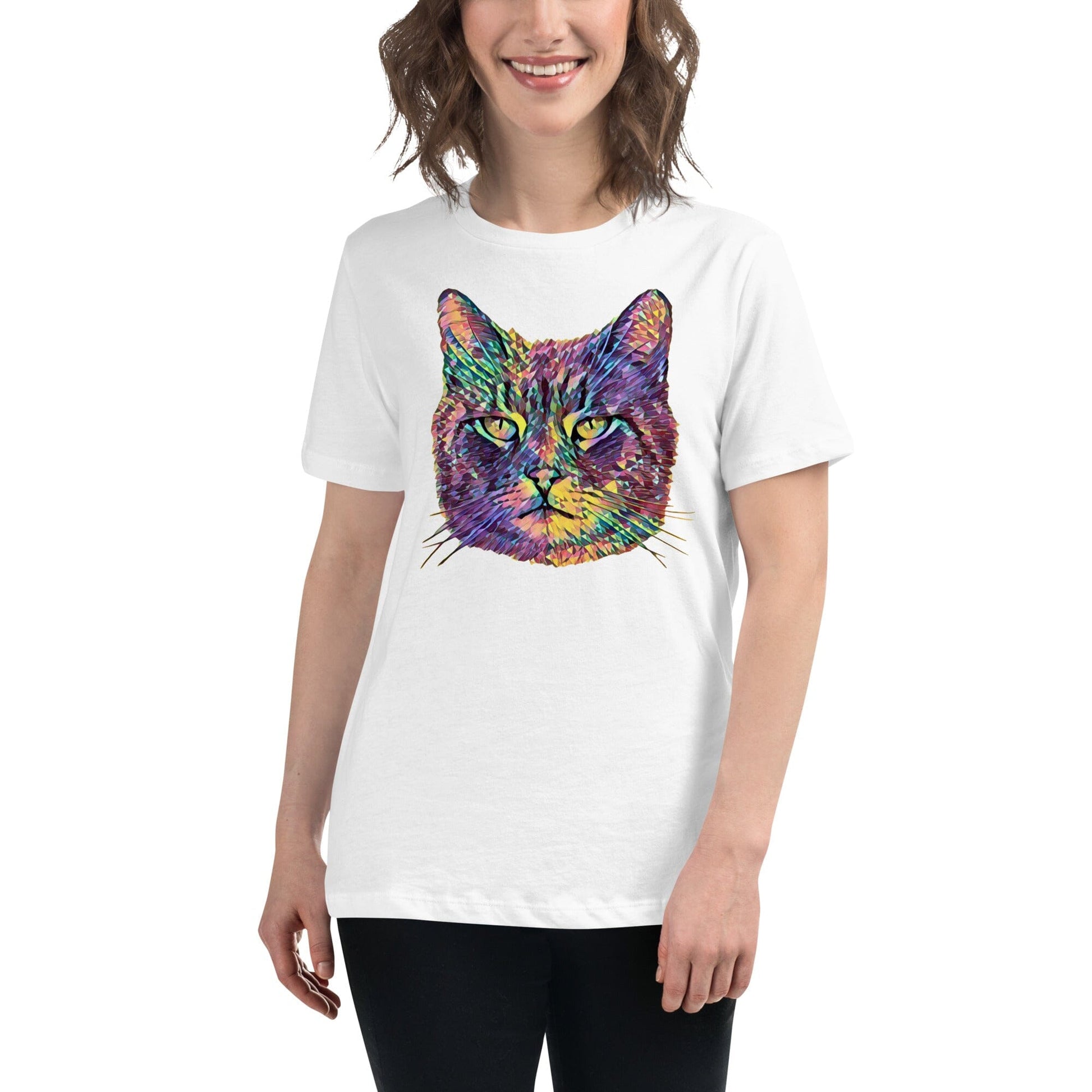 Cat Women's Relaxed T-Shirt JoyousJoyfulJoyness White S 