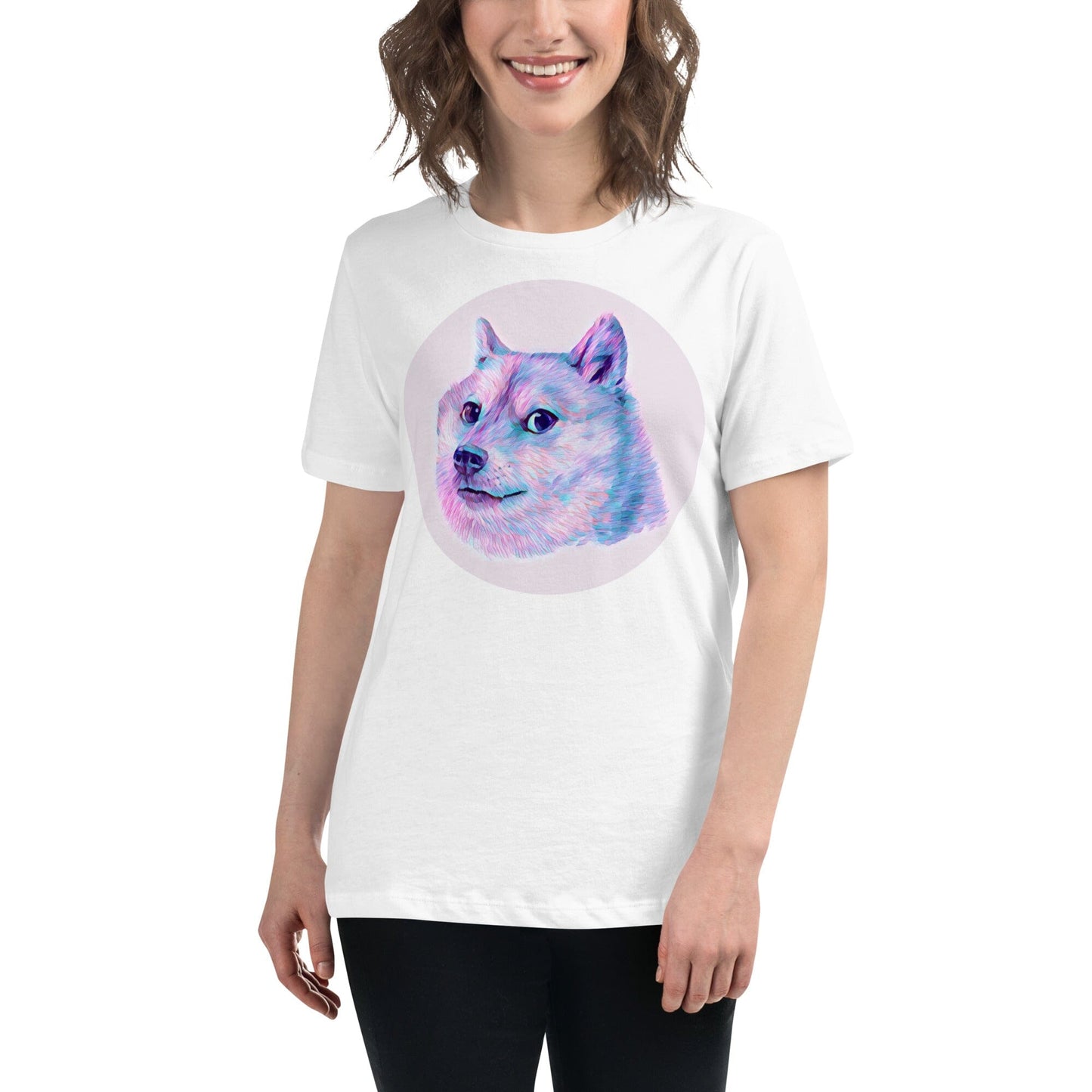 Doge Women's Relaxed T-Shirt JoyousJoyfulJoyness White S 